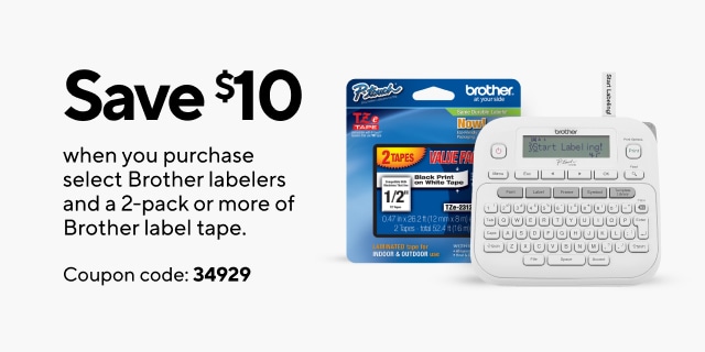 Save $10 when you purchase Brother labelers with 2/pk of Brother labels