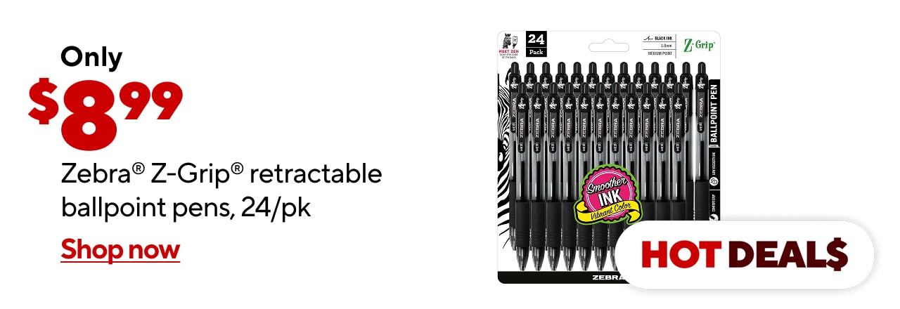 $8.99 Zebra® Z-Grip® retractable ballpoint pens, 24/pk