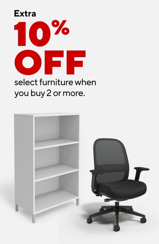 Extra 10% off select furniture when you buy 2 or more. Up to $280 off select computers. As low as $3.99 for office supplies. $534.99 Canon® IMAGEclass laser printer plus $20 off select Canon toner. As low as $36.99 for K-Cup® pods, 88–96/pk.