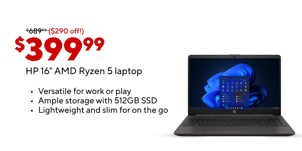 $399.99 HP 16' AMD Ryzen 5 Laptop