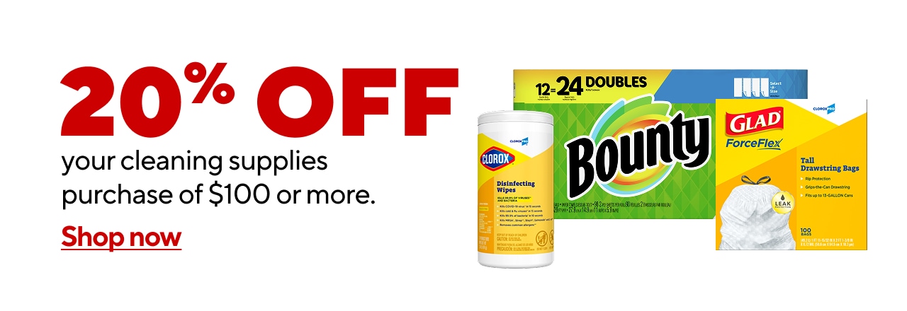 20% off your cleaning supplies purchase of $100 or more.