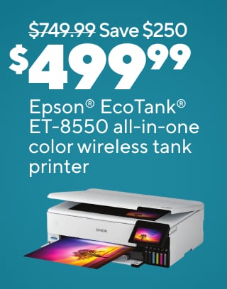 Only $36.99 for Hammermill Copy Plus Copy Paper 8 1/2 x 11, White, 10-Ream Case.Only $34.99 for Staples multiuse copy paper, 8.5 x 11, 8-ream case.Kelburne black $99.99Epson ET-8550 for a limited time low price only $499.9950% Back in Points on all ink & toner.
