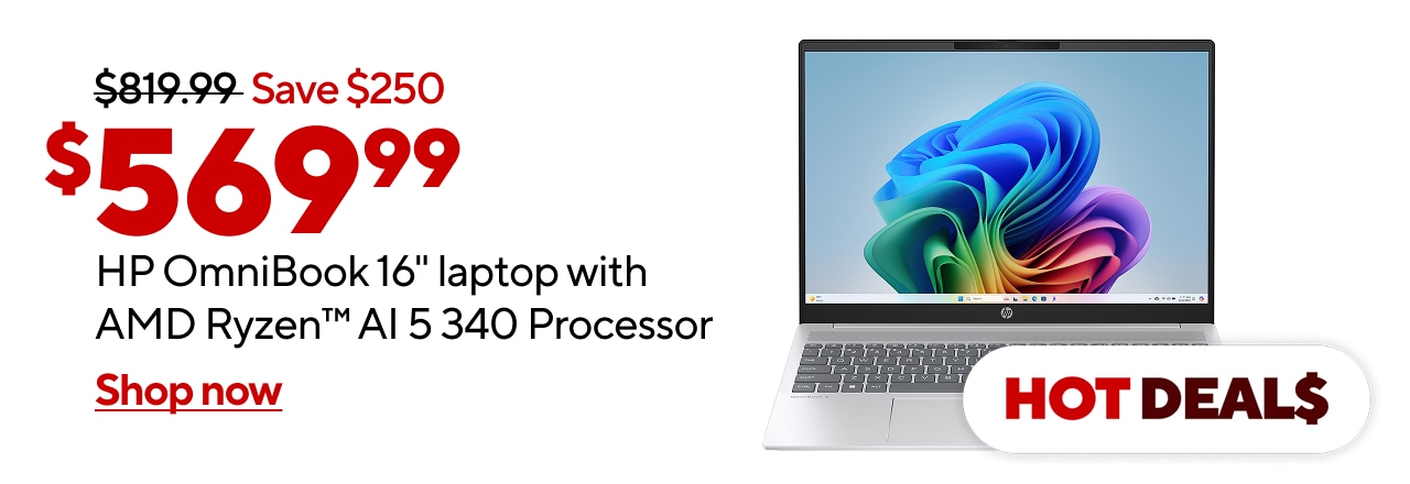 $579.99 HP OmniBook 16" laptop with AMD Ryzen™ AI 5 340 Processor