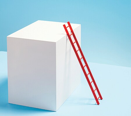 Red ladder on white box
