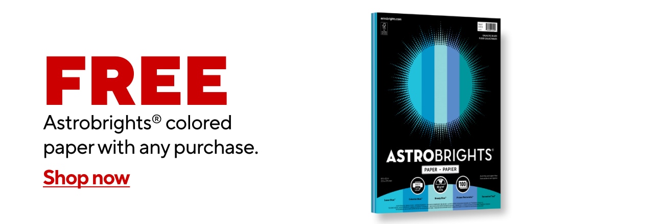 Astrobrights Galactic Blues color copy paper free with any purchase. While supplies last