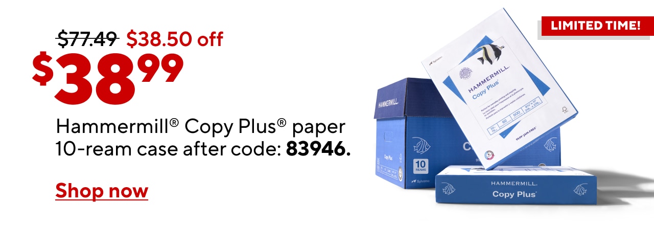 Only $38.99 for Hammermill Copy Plus paper, 10-ream case after coupon.