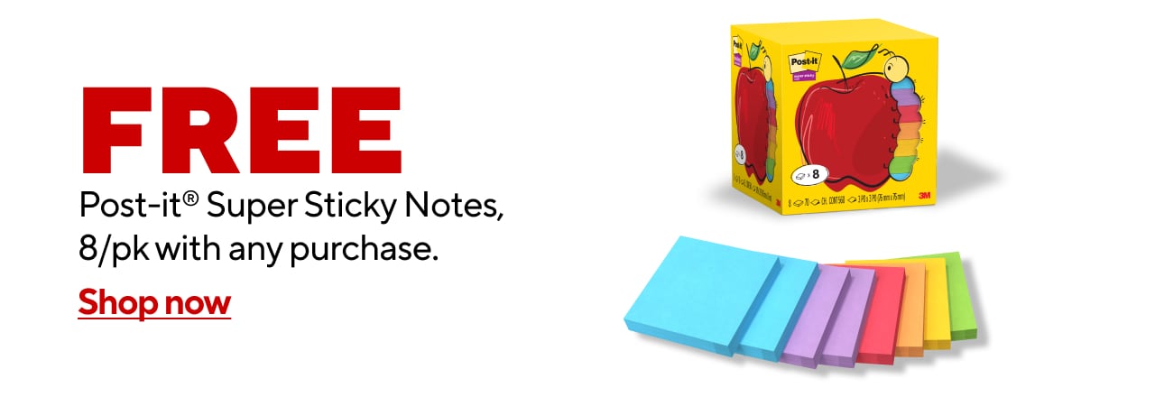 Free Post-It multi-color 8 pk w/any purchase