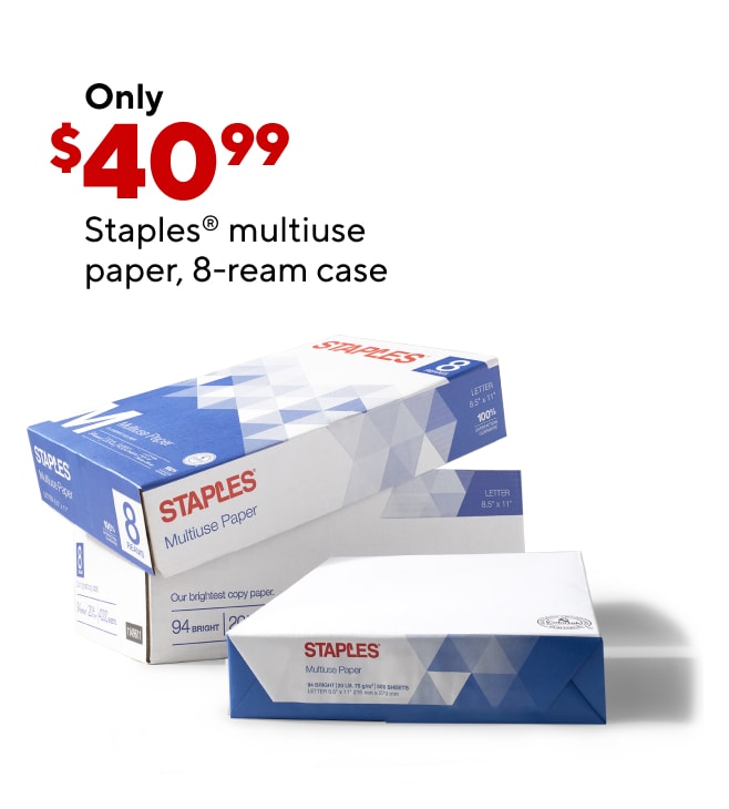 Only $40.99 for Staples multiuse copy paper, 8.5" x 11", 8-ream case.