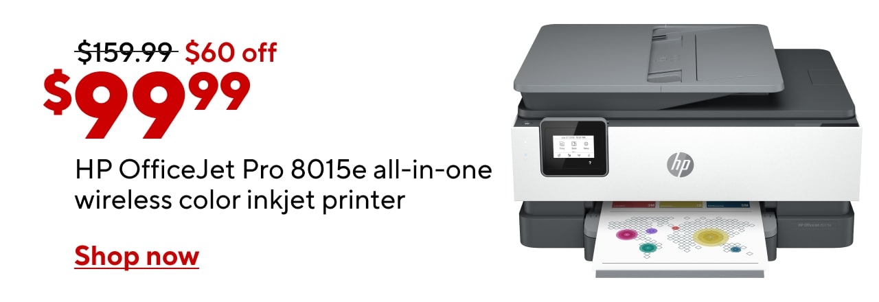 $99.99 HP OfficeJet Pro 8015e all-in-one wireless color inkjet printer