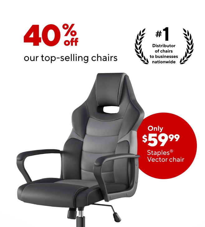 40% off our top selling chairs; Staples Emerge Vector Luxura Faux Leather Gaming Chair $59.99 (Gaming Story)