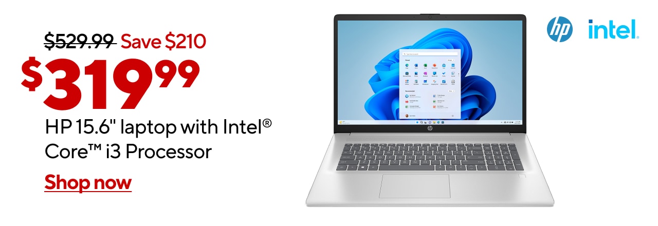 Only $319.99 for HP 15.6' laptop with Intel® Core™ i3 Processor, 8GB RAM, 256GB SSD storage