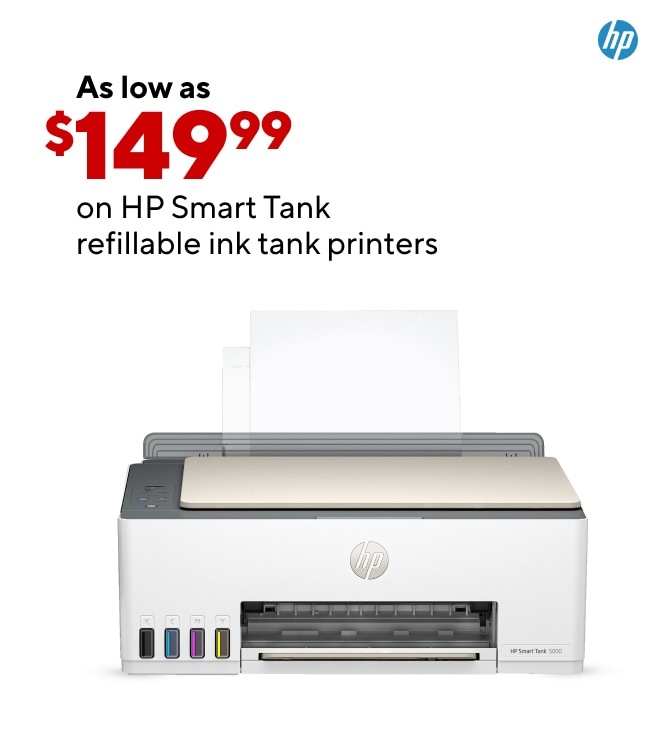 *HP PROGRAM* Print more for less with HP's refillable ink tank printer. HP SmartTank printers as low as $149.99