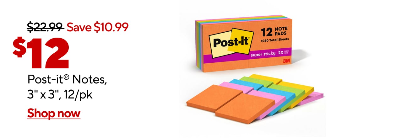 $12 Post-it® Notes, 3" x 3", 12/pk