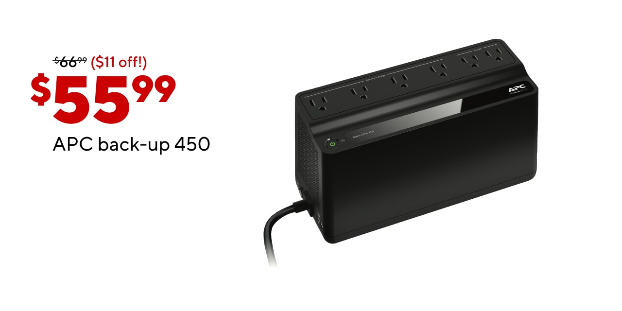 15% off APC Back-Up 450 $55.99 (strikethrough reg price $66.69)