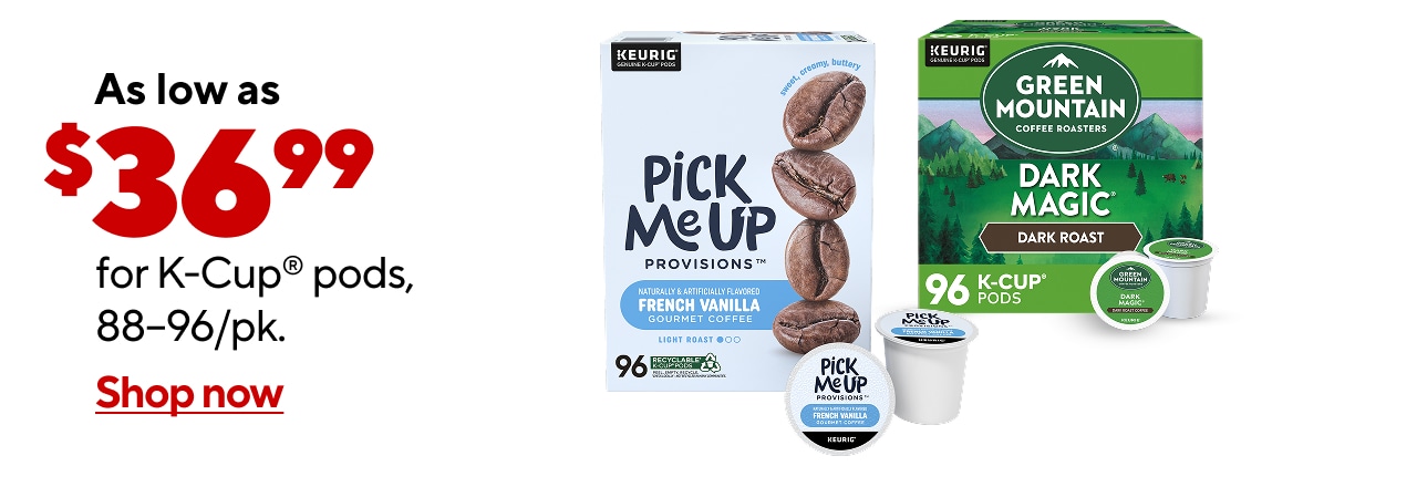 As low as $36.99 select K-Cups 88/96ct.