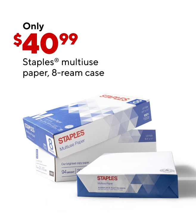 Only $40.99 for Staples multiuse copy paper, 8.5" x 11", 8-ream case.