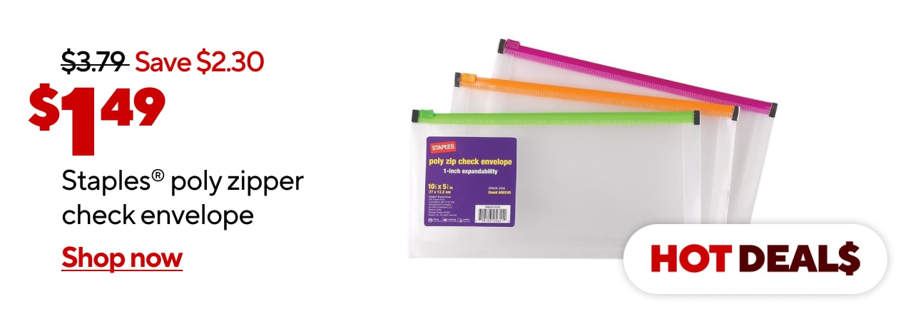$1.49 Staples® poly zipper check envelope