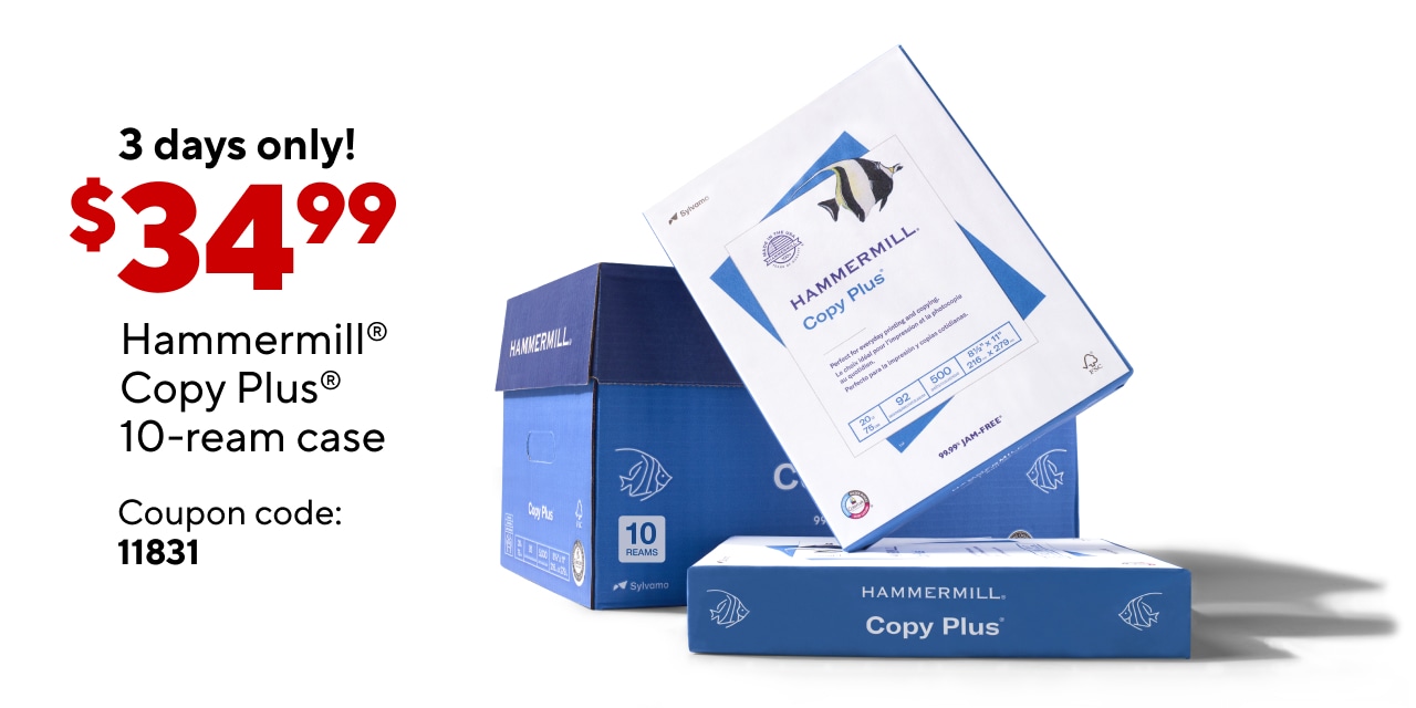 Only $34.99 for Hammermill Copy Plus paper, 10-ream case after coupon.