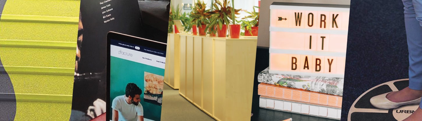 collage of workplace wellness items