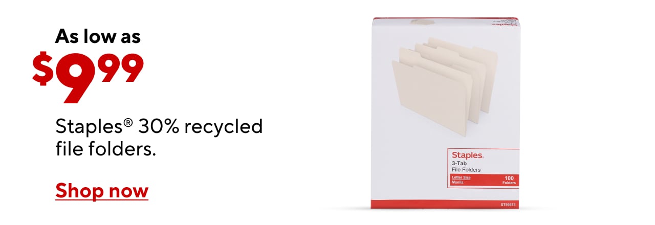 Staples 30% Recycled File Folders as low as $9.99