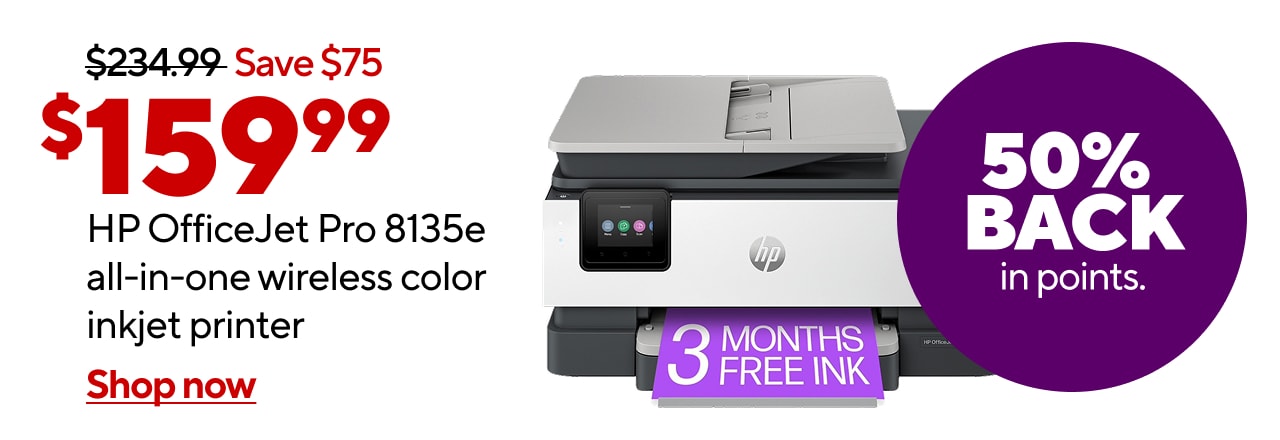 HP OfficeJet Pro 8135e with 3 months free ink. $159.99