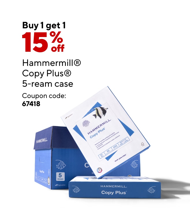 Buy 1 Get 1 15% off Hammermill copy plus copy paper 5-ream case.