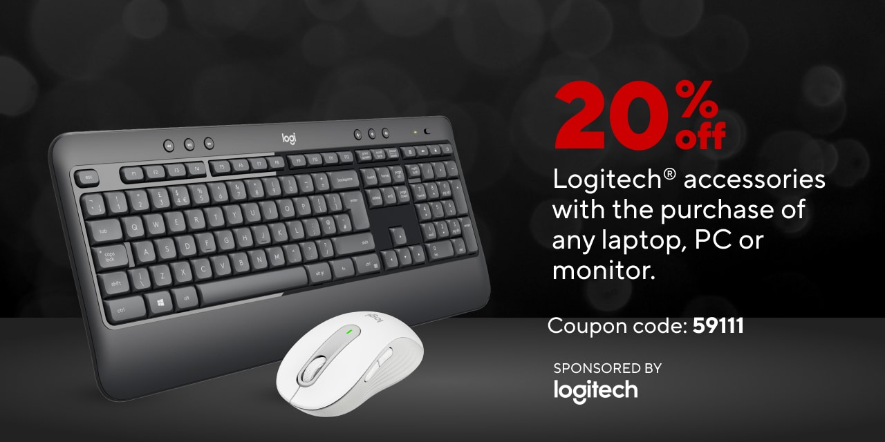 20% off select Logitech Tech Accessories with the purchase of any PC, Laptop, or Monitor