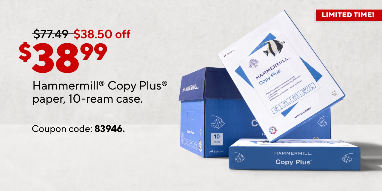 Only $38.99 for Hammermill Copy Plus paper, 10-ream case after coupon.