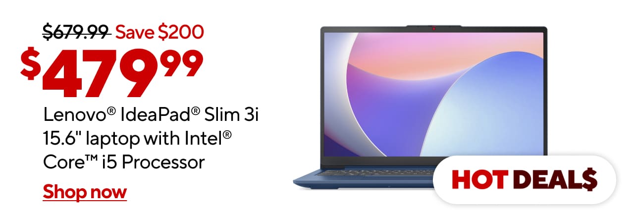 Only $479.99 for Lenovo® IdeaPad® Slim 3i 15.6" laptop with Intel® Core™ i5 Processor, 8GB RAM, 256GB SSD storage