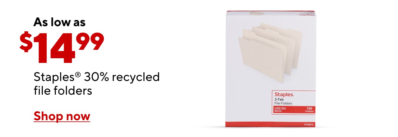 Staples 30% Recycled File Folders as low as $14.99