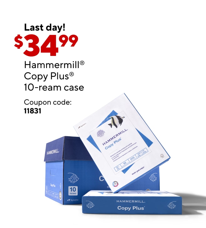 Only $34.99 for Hammermill Copy Plus paper, 10-ream case after coupon.