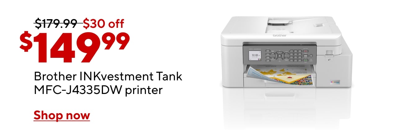 $149.99 Brother INKvestment Tank MFC-J4335DW all-in-one wireless color inkjet printer