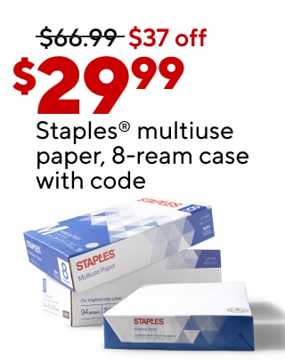 $34.99 Hammermill® Copy Plus® paper, 10-ream case with code 37273As low as $9.99 select K-Cup® pods, 22–24/pk$12.99 TRU RED™ copy paper, 3-ream case$29.99 Staples® multiuse paper, 8-ream case with code 96580$99.99 Staples® Hyken™ chair