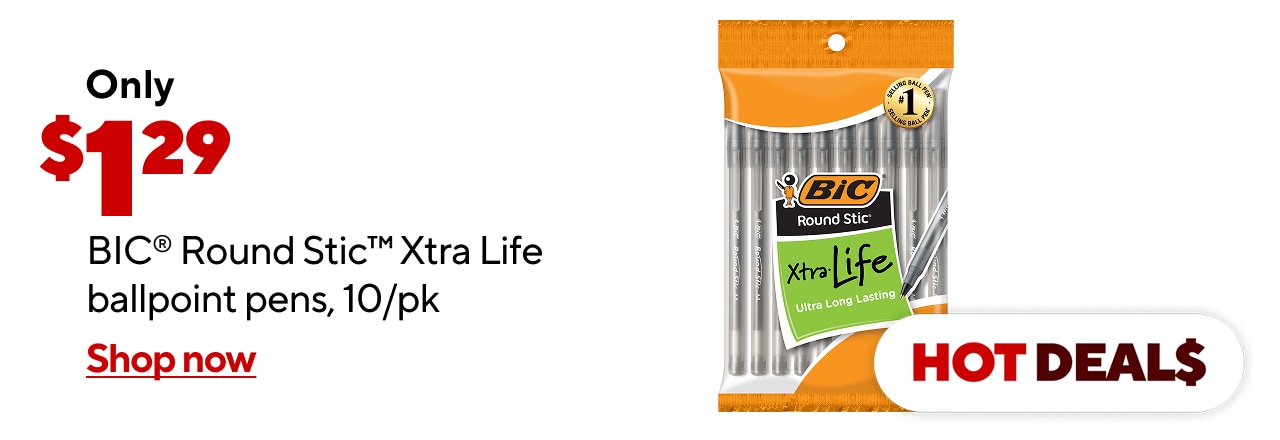 $1.29 BIC® Round Stic™ Xtra Life ballpoint pens, 10/pk
