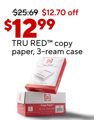 $34.99 Hammermill® Copy Plus® paper, 10-ream case with code 37273As low as $9.99 select K-Cup® pods, 22–24/pk$12.99 TRU RED™ copy paper, 3-ream case$29.99 Staples® multiuse paper, 8-ream case with code 96580$99.99 Staples® Hyken™ chair