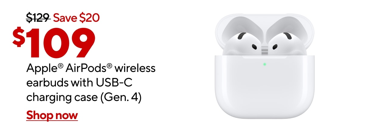 $109 Apple® AirPods® wireless earbuds with USB-C charging case (Gen. 4)