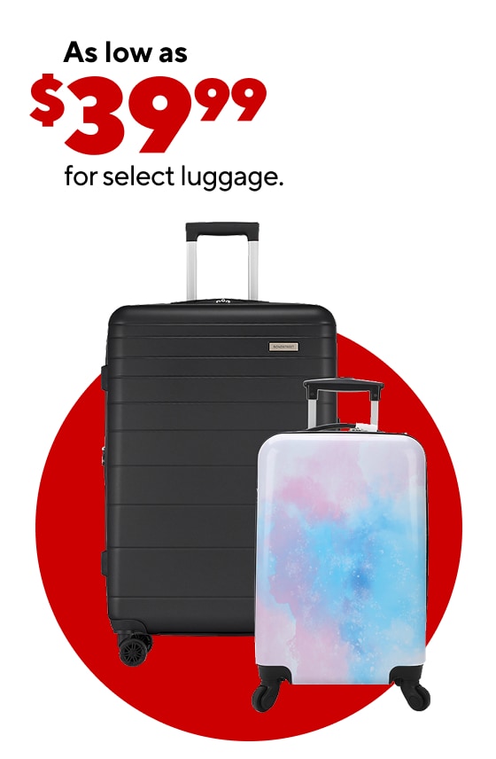 As low as $39.99 for select luggage. As low as $1.99 for travel essentials. As low as $14.99 for Solo New York travel accessories. As low as $12.99 for HYDRAFLOW® reusable water bottles.