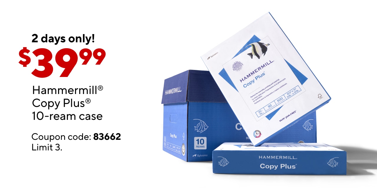 Only $39.99 for Hammermill Copy Plus paper, 10-ream case after coupon.