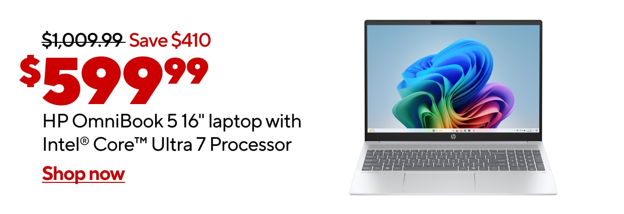 $679.99 HP OmniBook 5 16" laptop with Intel® Core™ Ultra 7 Processor.