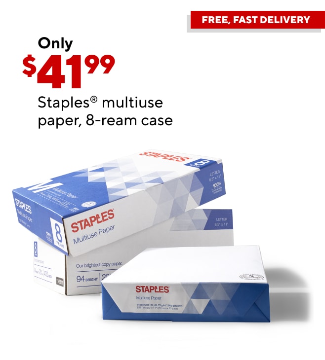 Only $40.99 for Staples multiuse copy paper, 8.5" x 11", 8-ream case.