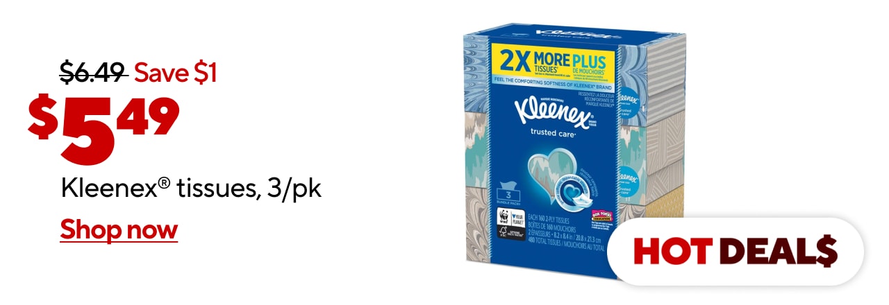 $5.49 Kleenex® 2-ply facial tissues, 3/pk