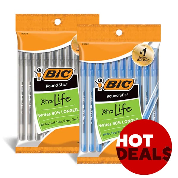 Only $1.29 for BIC® Round Stic® ballpoint pens, 10/pk.