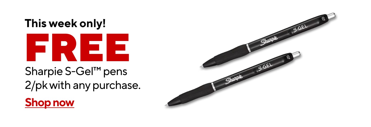 Free Sharpie S-Gel pen 2-pk w/any purchase