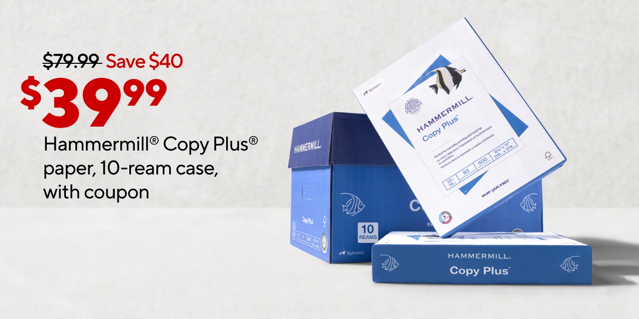 $39.99 Hammermill® Copy Plus® paper, 10-ream case with coupon